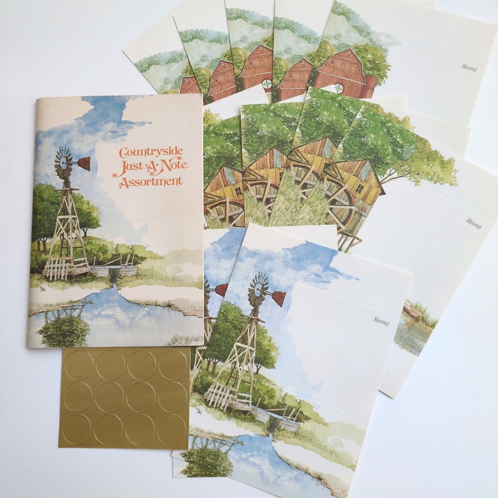 Vtg Current Inc Countryside Just-A-Not Watercolor Nature Postcard Stationery Set